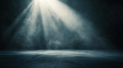 Poster - A dimly lit space with beams of light creating a dramatic atmosphere.