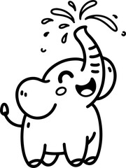 Wall Mural - cartoon elephant spraying water, hand-drawn in line art style. vector illustration, isolated for eas