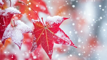 Canvas Print - Snow kissed Leaves, Snowflakes