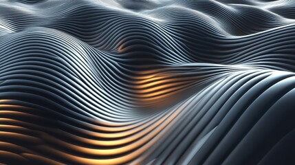 Wall Mural - Abstract digital landscape with flowing lines golden highlights