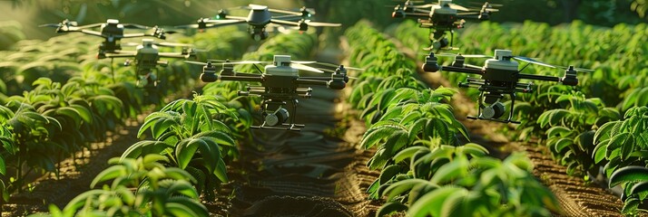Aufkleber - Drones equipped with sensors are actively monitoring and managing crops, enhancing agricultural efficiency in the verdant field. Generative AI