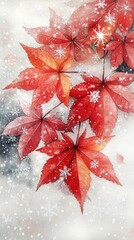 Sticker - Snow kissed Leaves, Snowflakes