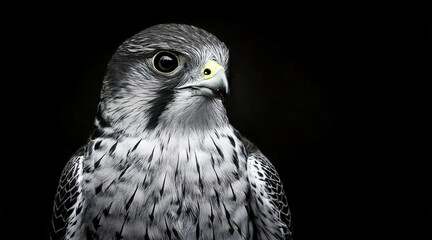 Wall Mural - an elegant black and white shot of falcon in a dark setting