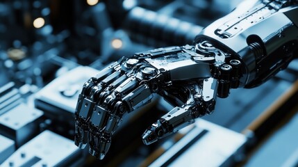 Poster - A close-up of a robotic hand showcasing advanced technology and design.