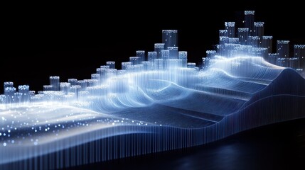 Poster - Abstract Cityscape of Glowing Light Towers and Lines