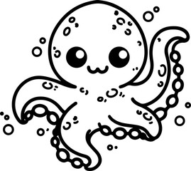 Wall Mural - cartoon octopus, hand-drawn in line art style. vector illustration, isolated for easy use in kid's d