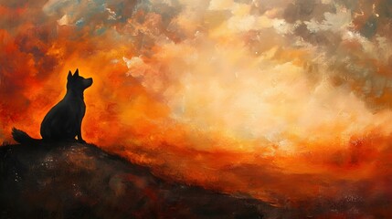 Naklejka na meble Silhouetted Dog Looking at a Sunset Sky