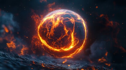 Poster - A fiery, glowing sphere surrounded by smoke and darkness, evoking a sense of power.