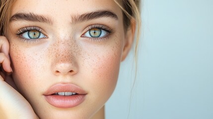 close-up portrait of a young woman with blemishes
