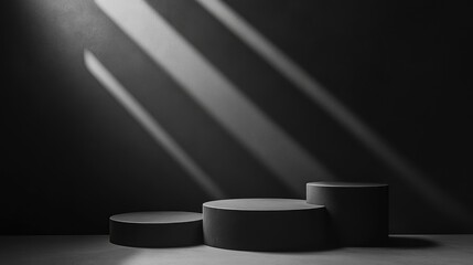 Aufkleber - Black backdrop for showcasing products featuring shadows and illumination Vacant podiums in dark hue Mockup