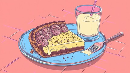 Aufkleber - Chocolate Pie with a Glass of Milk Snack
