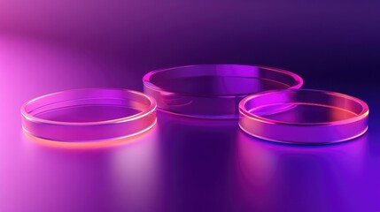Aufkleber - 3D rendered dark purple and pink platform featuring glowing neon accents and transparent glass rings A geometric shapes arrangement with vacant space for showcasing product designs Minimalistic ba