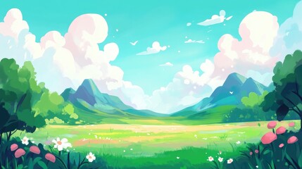 Poster - Blue Sky with White Clouds over a Plain Landscape