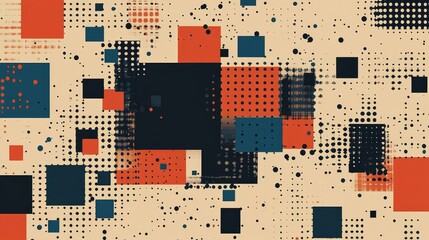 Poster - Abstract Digital Wallpaper Design With Blue Brown And Black Pixel Patterns Square And Rectangle Shapes Representing Technology Communication And Information Concepts