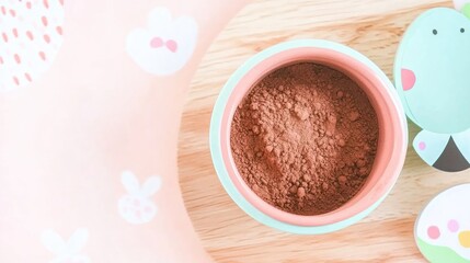 Poster - Cocoa powder in a bowl on a wooden surface