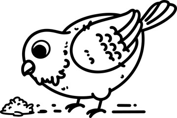 Wall Mural - cartoon pigeon picking at crumbs, hand-drawn in-line art style. vector illustration, isolated for ea