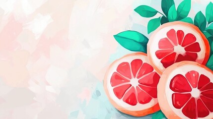 Poster - Close up of sliced ripe blood oranges on a gray background showcasing their vibrant color and texture with space for text