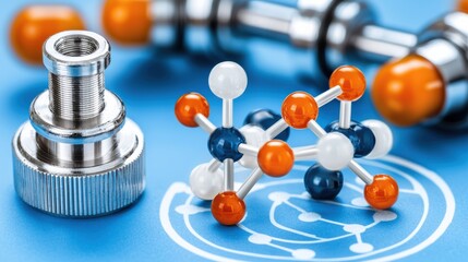 Poster - Scientific Model and Equipment on Blue Background