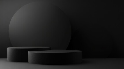 Aufkleber - 3D geometric podium in black with a dark background