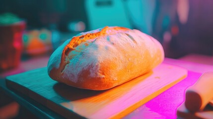 Aufkleber - Artisan sourdough bread with a crusty exterior displayed on a rustic wooden surface Nutritious and wholesome food