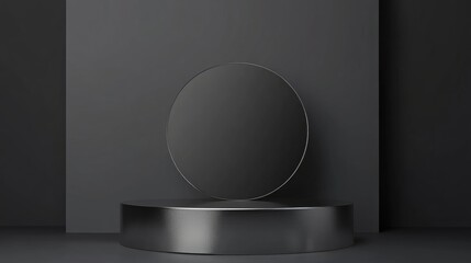 Aufkleber - 3D podium display with silver pedestal and blank backdrop for product presentation
