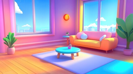 Poster - A cozy living room featuring expansive windows wooden flooring a comfortable sofa and a serene interior design that promotes relaxation and tranquility