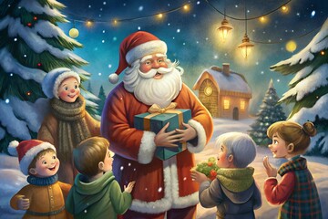 Wall Mural - Santa Claus gives gifts to children. Merry Christmas concept