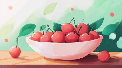 Aufkleber - Bowl of Cherries on Wooden Table
