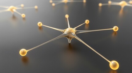 Poster - golden abstract molecular structure on dark background