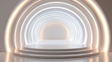 Aufkleber - Abstract background featuring a white circular tunnel podium Reflected light on the stage 3D rendering