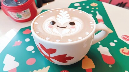 Poster - Coffee Cup with Leaf and Snow Latte Art