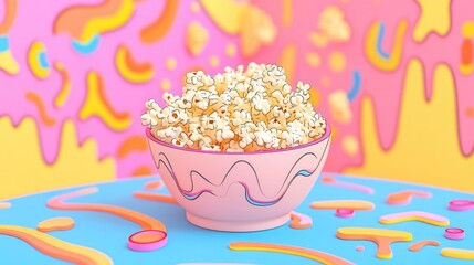 Poster - A ceramic bowl of salted popcorn on a vibrant table