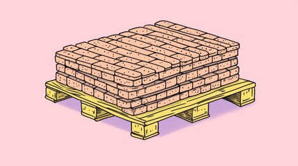 Aufkleber - A stack of brown bricks arranged on a wooden pallet for construction purposes