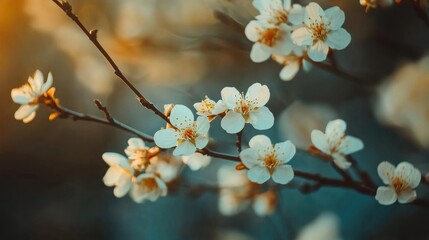 Poster - Close Up of Cherry Tree Branches in Bloom