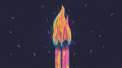 Poster - Close Up of a Burning Match Against a Dark Background Fire in Darkness Illuminating a Philosophical Concept Macro Photography Copy Space