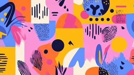 Poster - Colorful Memphis style wallpaper illustration perfect for use as a background in social media designs posters presentations outdoor ads and various creative projects Vector format