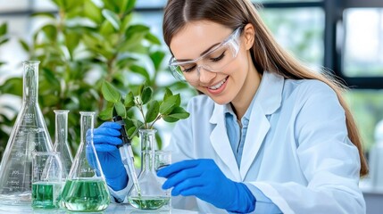Poster - Female Scientist Conducting Experiment in Lab Environment