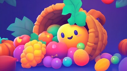 Aufkleber - Close up of a cornucopia filled with an assortment of fruits and vegetables