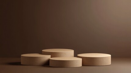 Aufkleber - Brown podium set against a brown backdrop Minimalistic mockup background suitable for product display 3D rendering