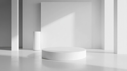 Aufkleber - Abstract corner wall with geometric cylinder podium 3D rendering minimal white backdrop