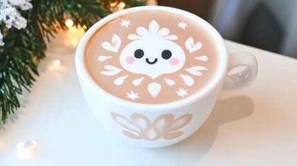 Poster - Coffee Cup with Leaf and Snow Latte Art