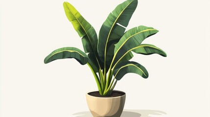 2D cartoon style illustration of a tosca banana leaf in a decorative pot