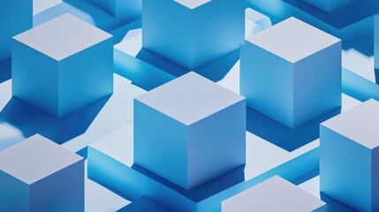Aufkleber - Bright sky blue 3D render featuring a minimalistic and modern flat lay product display from above with a pattern of repetitive square stands