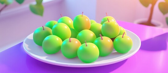 Poster - Close Up Green Plums In White Plate