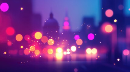 Aufkleber - Abstract Night Lights Bokeh Background Colorful Art Filter Scenery Cityscape Plaza With Dome Traffic Lights In Gold Purple Pink Vintage Blur Backdrop Wallpaper Design Soft Tone