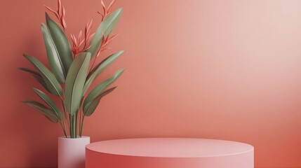 Aufkleber - 3D rendering of a minimal podium pedestal stand in a soothing coral color