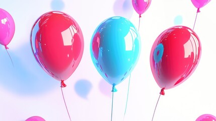 Poster - Colorful glossy balloons in a 2D cartoon style isolated on a white background Anaglyph illustration designed for viewing with red cyan glasses