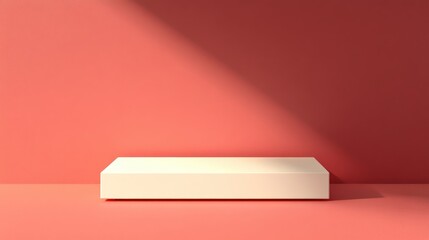 Aufkleber - Abstract background featuring a rectangular podium on a red backdrop Ideal for product presentation and mock up displays showcasing cosmetic items on a stage pedestal or platform