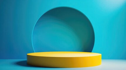Aufkleber - Abstract blue geometric background for presentations and exhibitions 3D rendered round podium for product displays and showcases Minimalist studio featuring a yellow stand