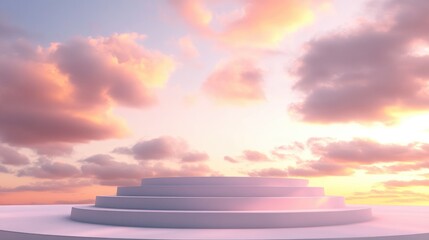 Aufkleber - 3D rendering of a podium stand against a peach sky background